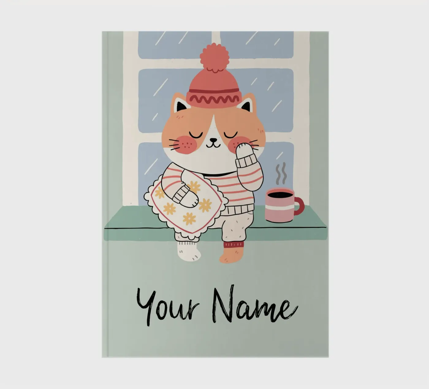 Sleepy Cat with Coffee - Cute Personalisable Pyjama Pet Gift quaderno da mw-art