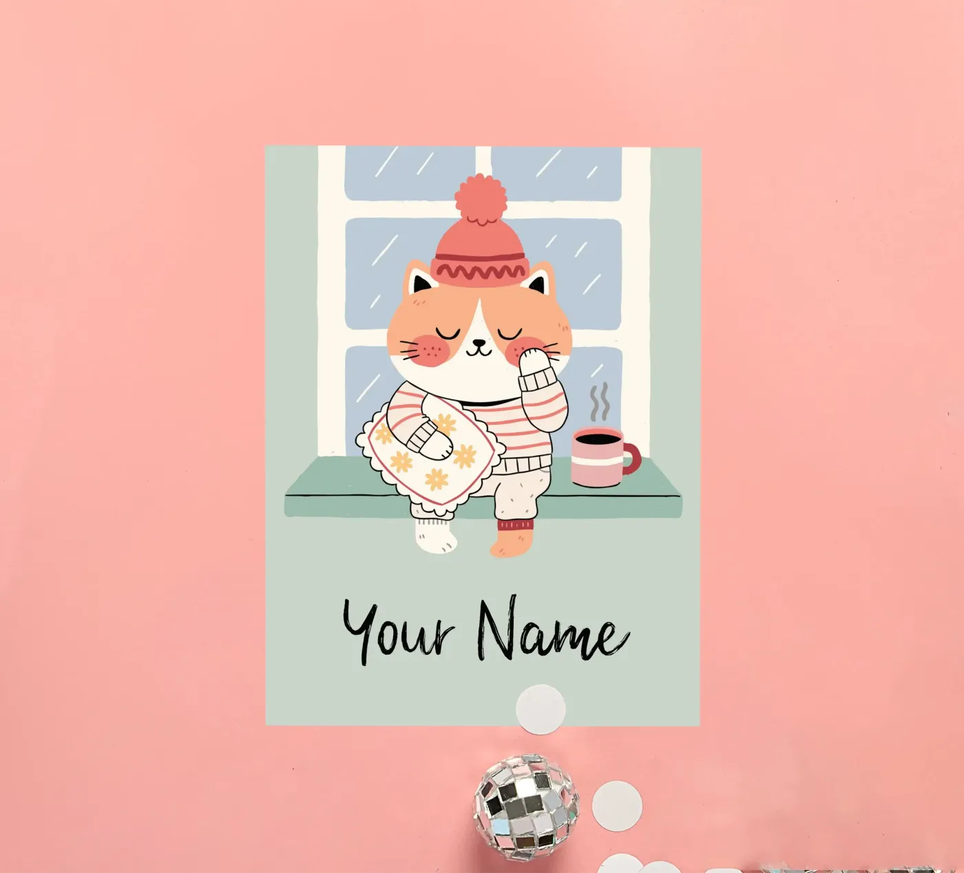 Sleepy Cat with Coffee - Cute Personalisable Pyjama Pet Gift adesivo da mw-art