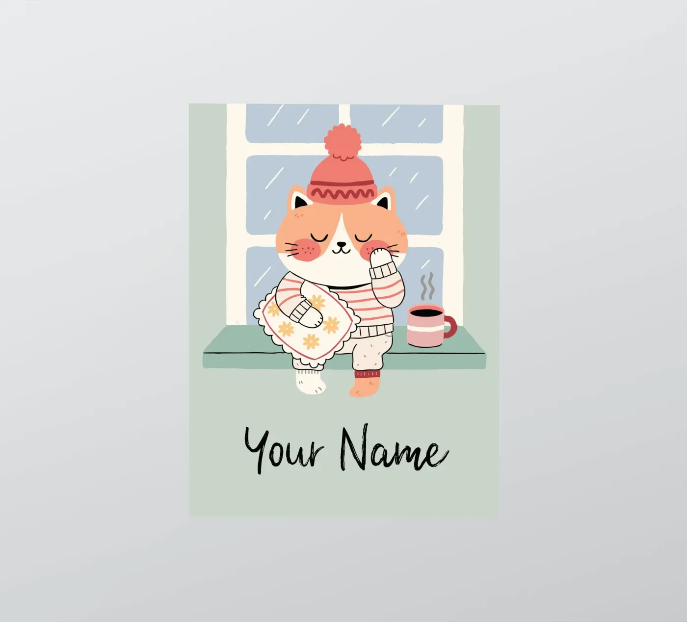 Sleepy Cat with Coffee - Cute Personalisable Pyjama Pet Gift adesivo da mw-art