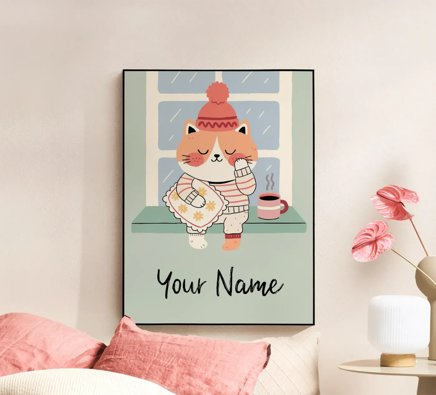 Sleepy Cat with Coffee - Cute Personalisable Pyjama Pet Gift plexiglass da mw-art