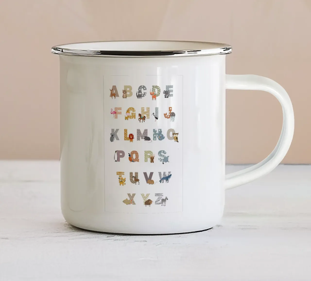 Criaturas salvajes A-Z taza de esmalte de Doodle Dreams Art