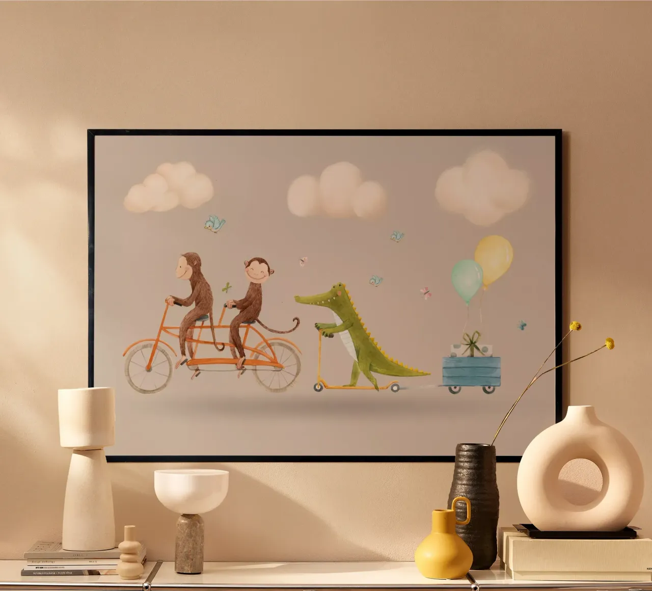 Avventura con i compagni di bicicletta poster con telaio in alluminio da Doodle Dreams Art