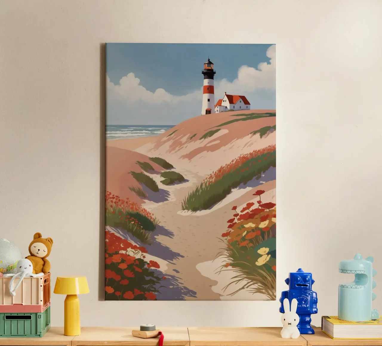 The Texel lighthouse in summer | Werk 5 canvas with Floater frame by AlbertKlee