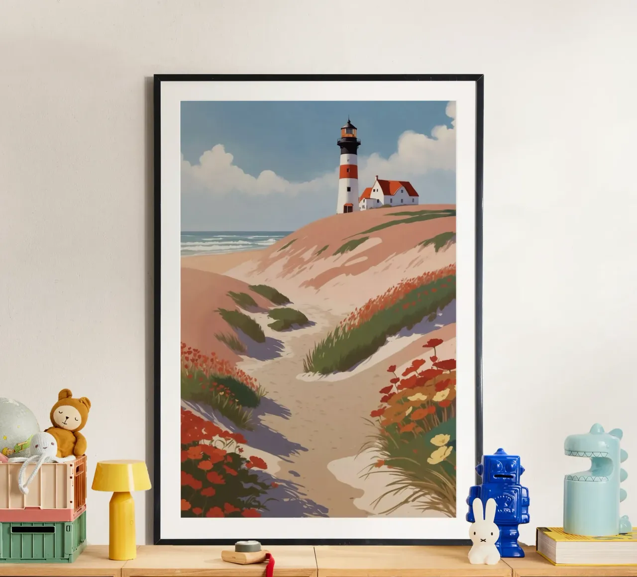 The Texel lighthouse in summer | Werk 5 poster with wooden frame by AlbertKlee