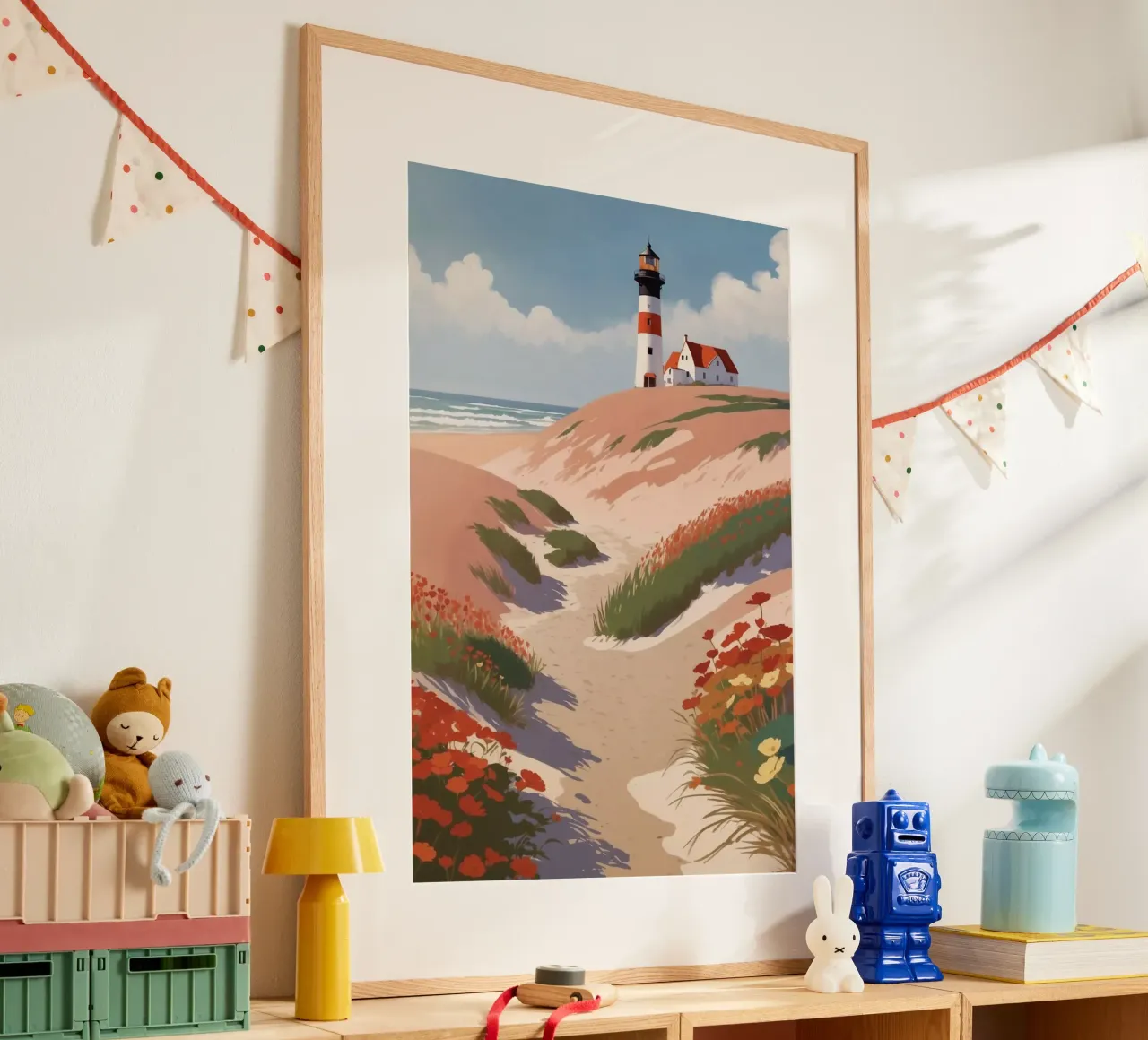 The Texel lighthouse in summer | Werk 5 poster with wooden frame by AlbertKlee