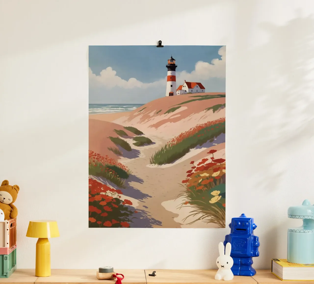 The Texel lighthouse in summer | Werk 5 poster with wooden frame by AlbertKlee