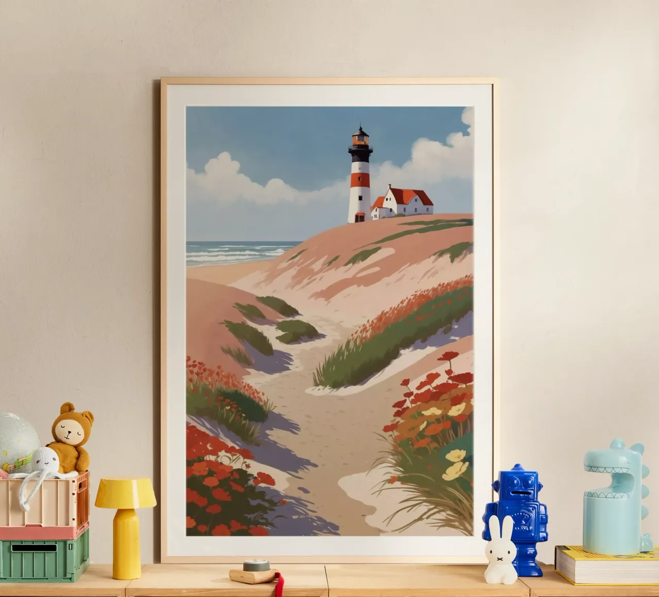 The Texel lighthouse in summer | Werk 5 poster with wooden frame by AlbertKlee