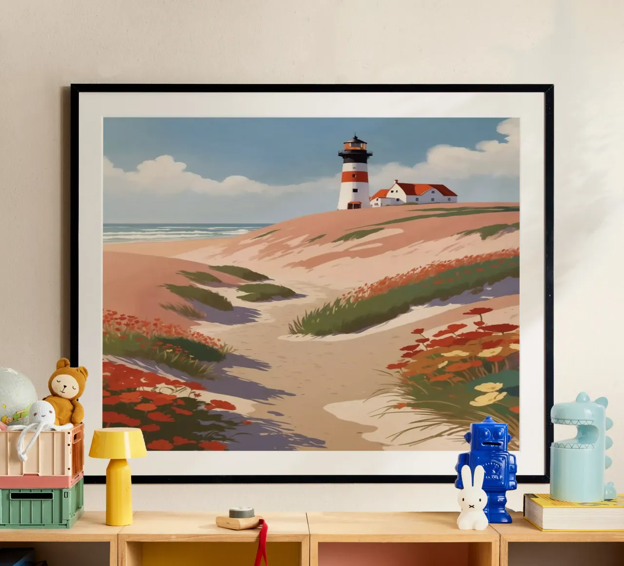 The Texel lighthouse in summer | Werk 5 poster with wooden frame by AlbertKlee