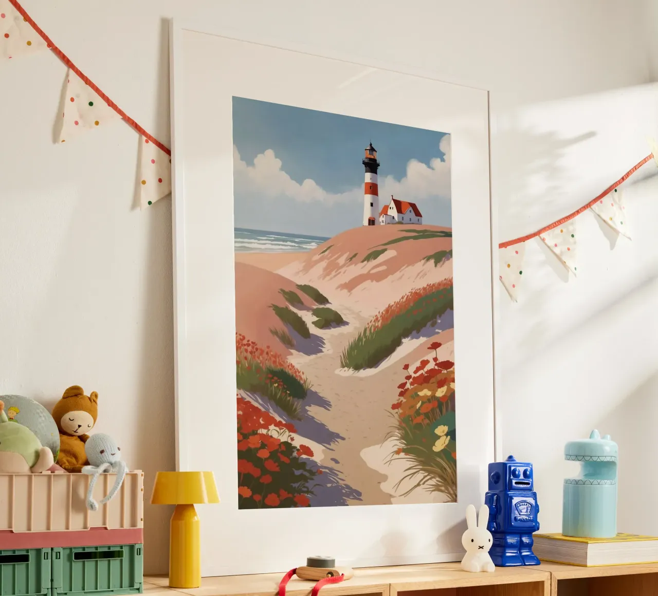 The Texel lighthouse in summer | Werk 5 poster with wooden frame by AlbertKlee