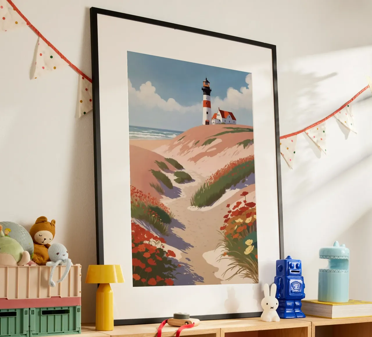 The Texel lighthouse in summer | Werk 5 poster with wooden frame by AlbertKlee
