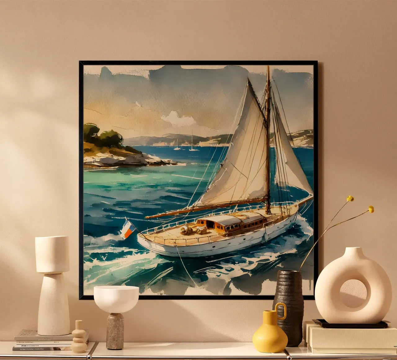 Barca a vela d'epoca poster con telaio in alluminio da Travel with Chris