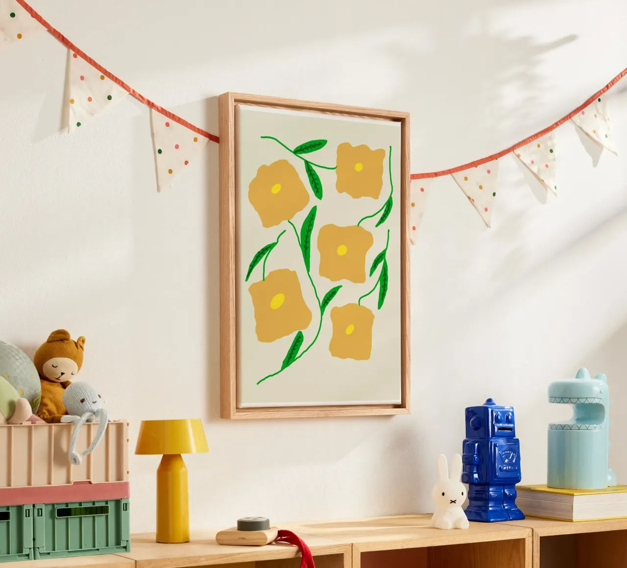 Bloemenkracht in geel canvas met Baklijst van Proper job studio