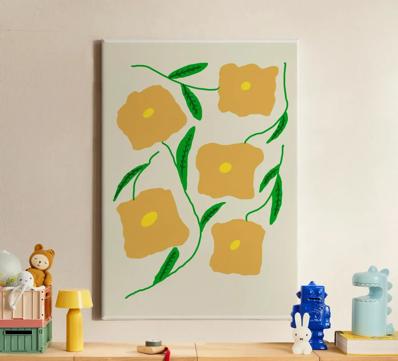 Bloemenkracht in geel canvas met Baklijst van Proper job studio