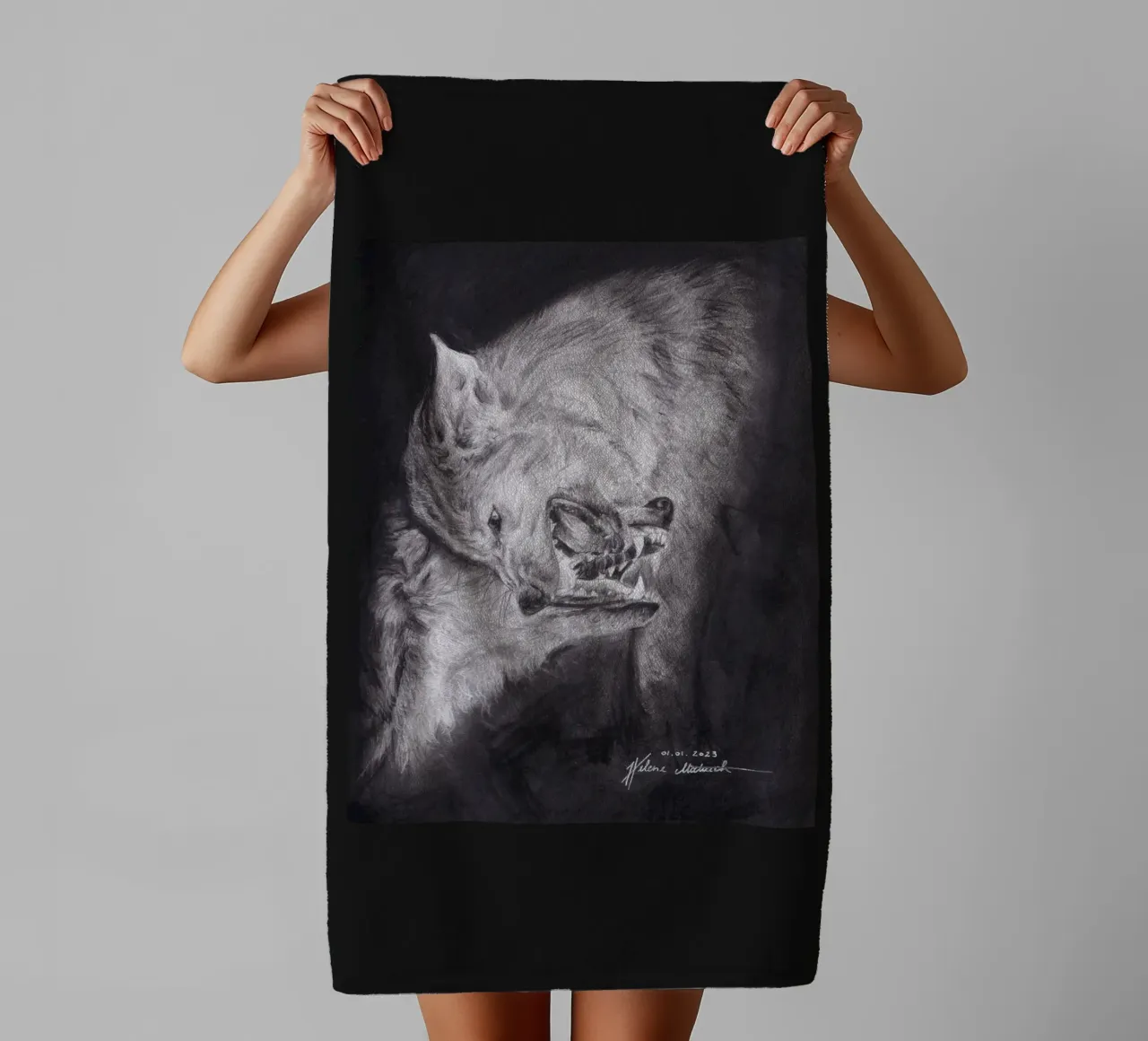 Wolf badhanddoek van H.M. Art