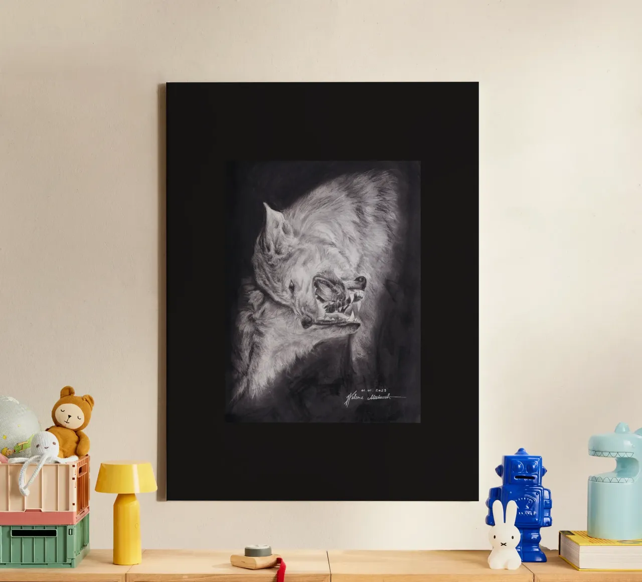 Wolf canvas van H.M. Art