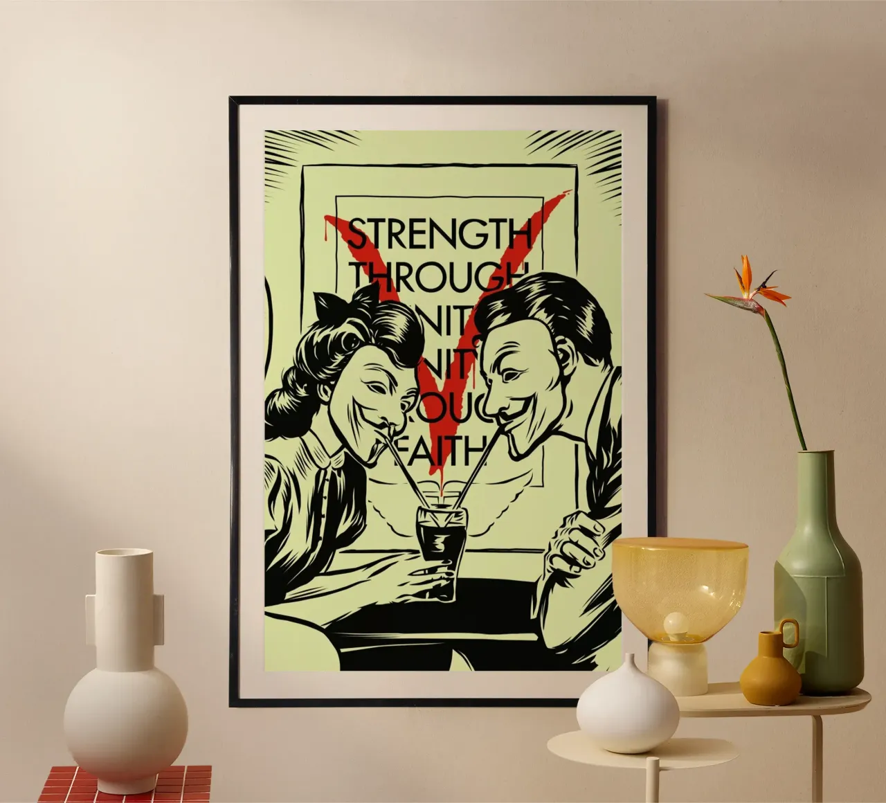 V for Valentine poster con telaio in alluminio da Butcher Billy