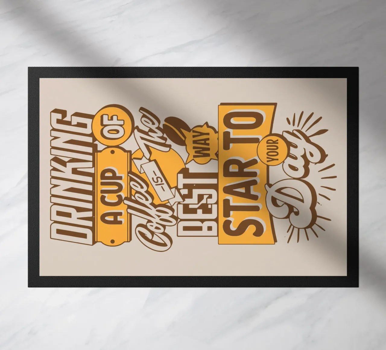 Beber una taza de café es la mejor manera de empezar el día felpudo de Gunawan Rb