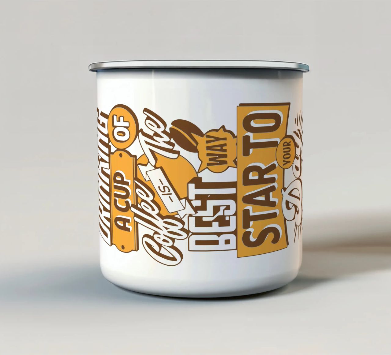 Drinking A Cup of Coffee is The Best Way Star to Your Day enamel mug by Gunawan Rb