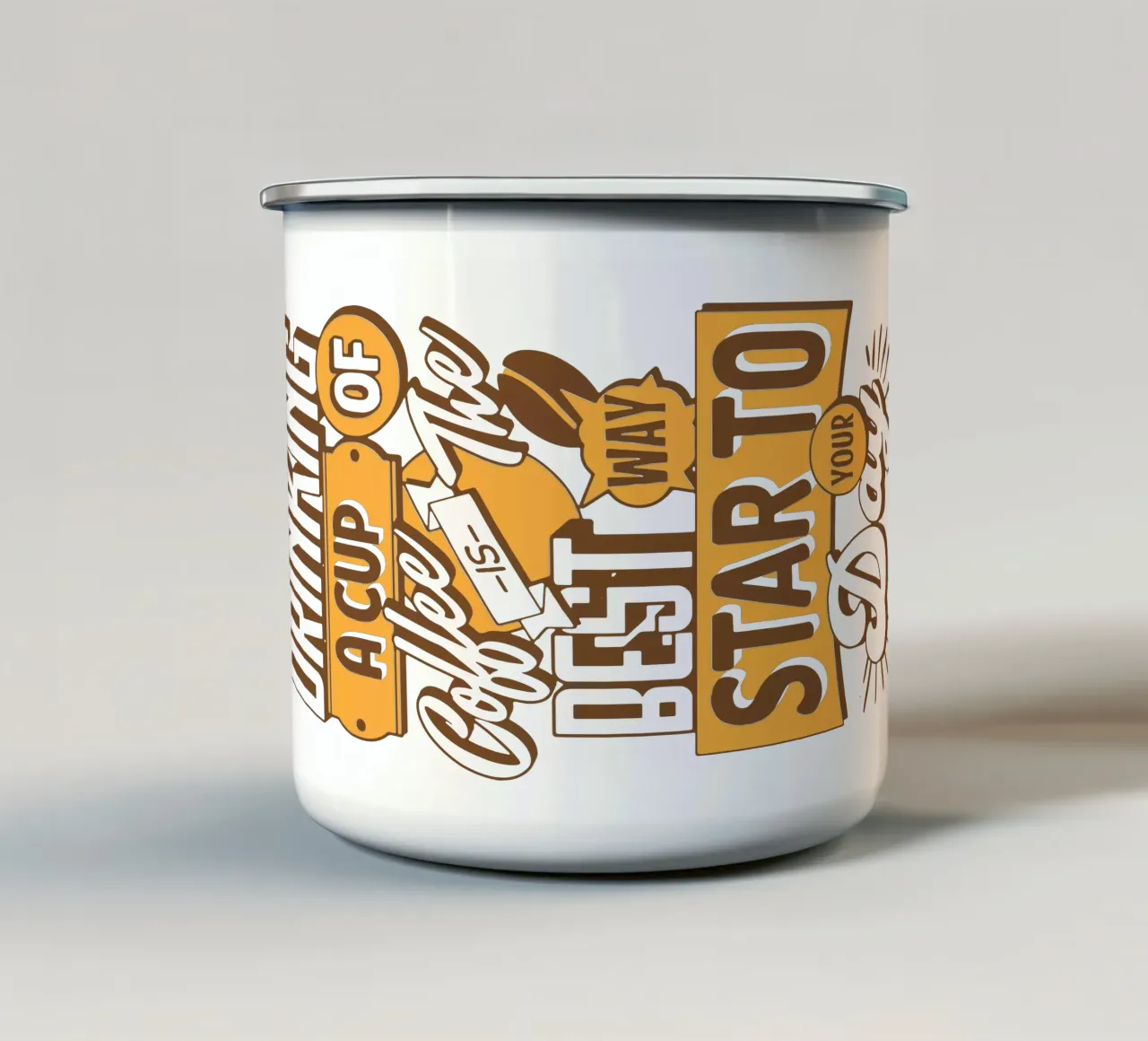 Bere una tazza di caffè è il modo migliore per iniziare la giornata tazza in smalto da Gunawan Rb