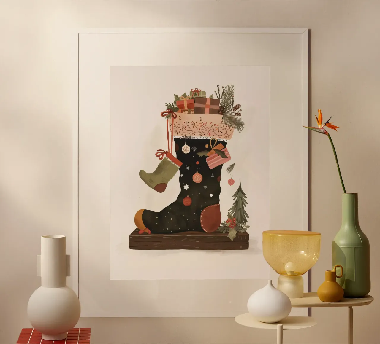 Calze gioiose poster con telaio in legno da ArtsySesta