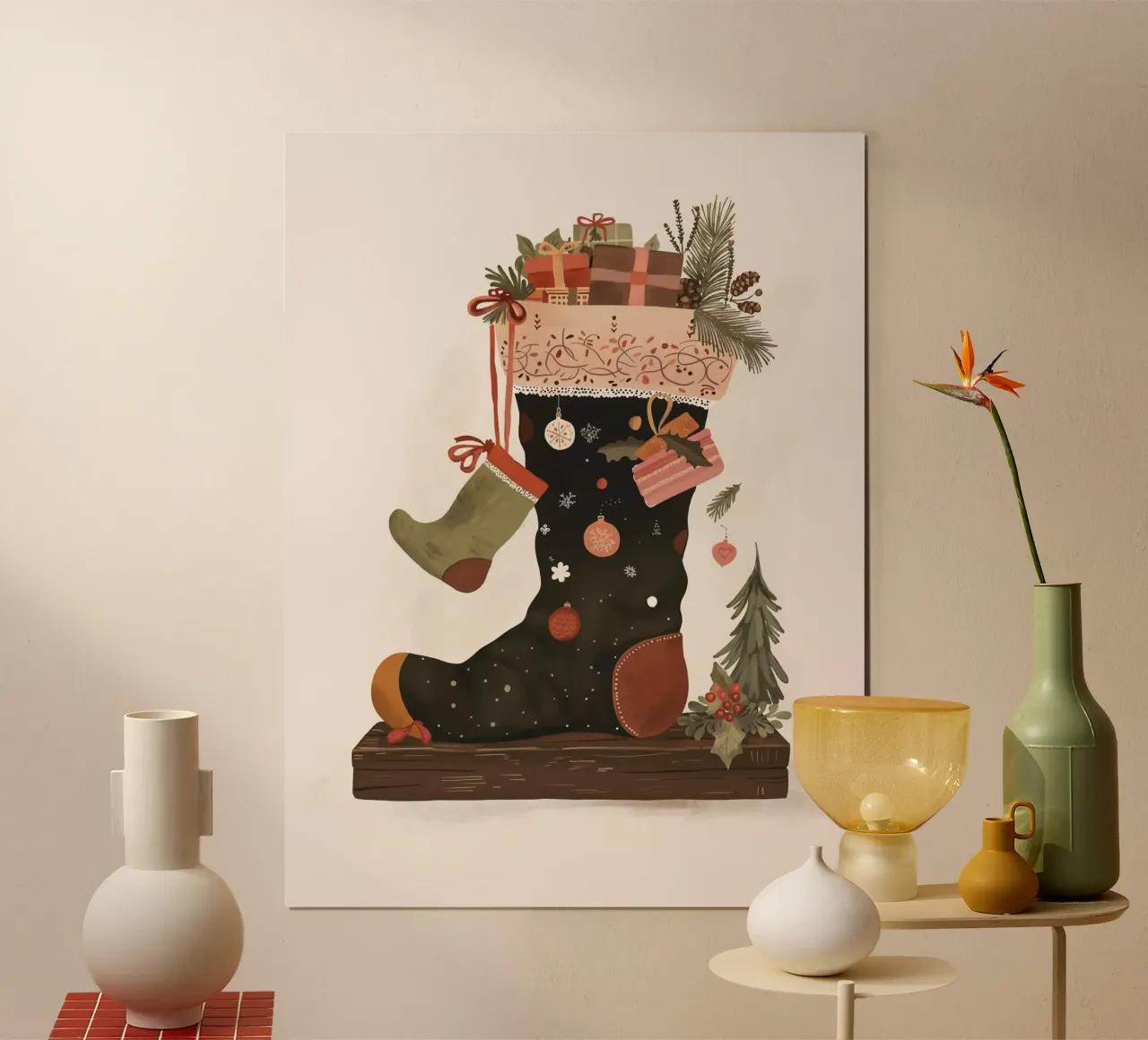 Calze gioiose poster con telaio in legno da ArtsySesta