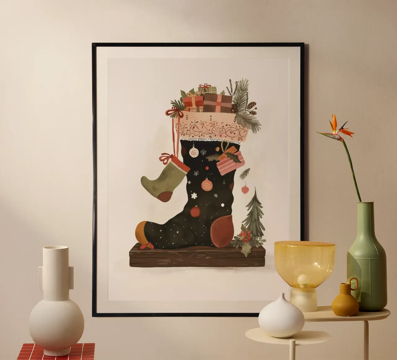 Calze gioiose poster con telaio in legno da ArtsySesta
