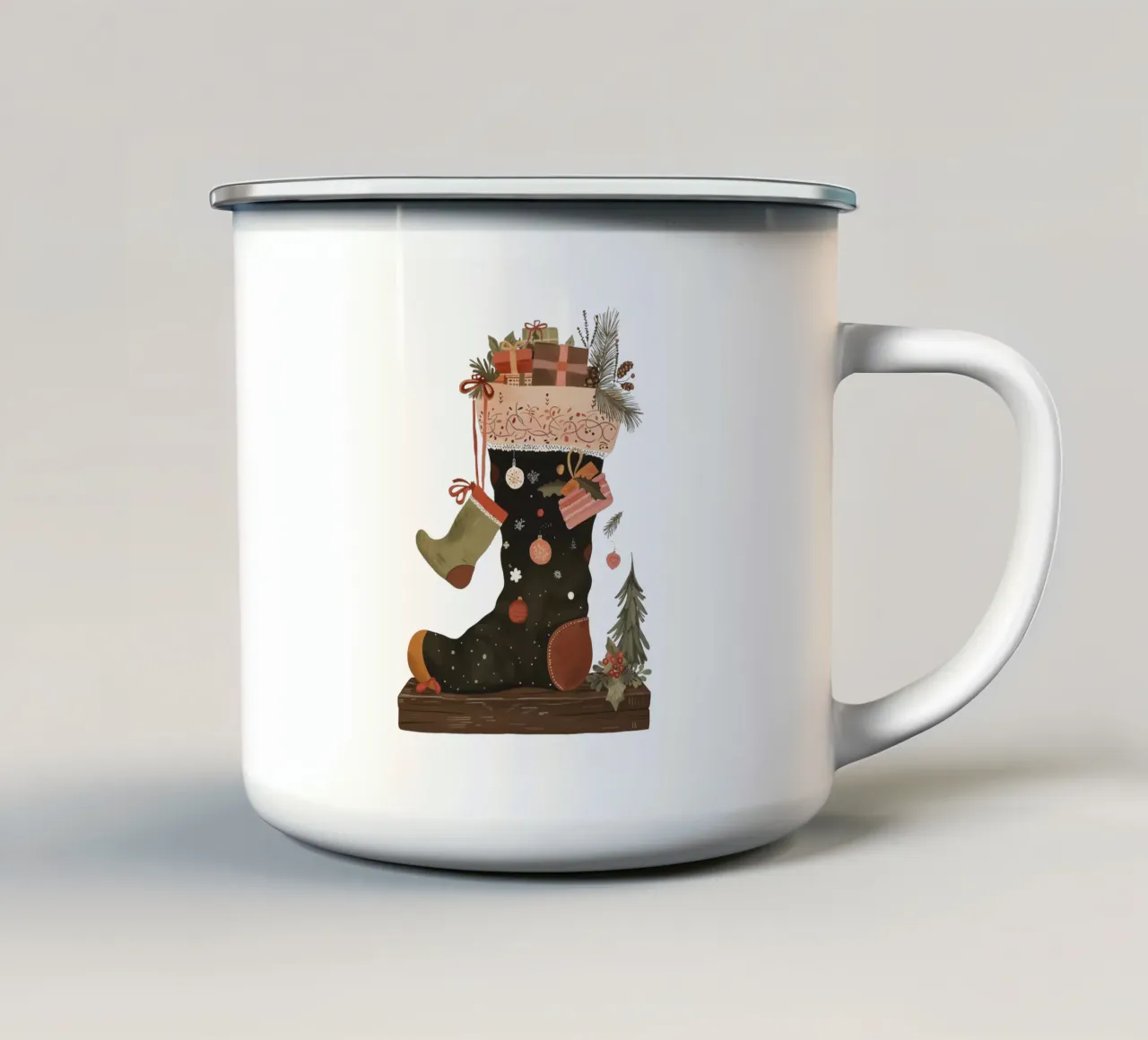 Joyful Stockings Sticker, Apparel enamel mug by ArtsySesta