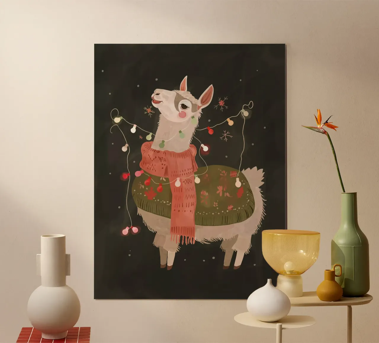 Gioia dei lama per le vacanze poster con telaio in plastica da ArtsySesta