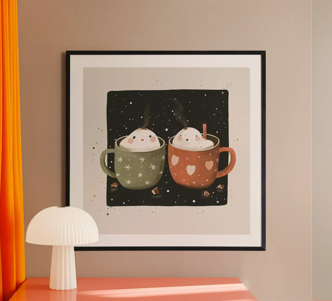 Tazze di gioia poster con telaio in legno da ArtsySesta