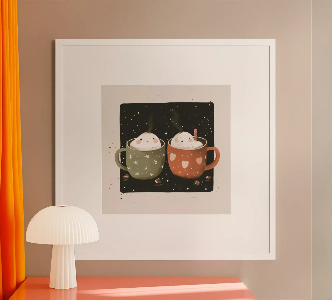 Tazze di gioia poster con telaio in legno da ArtsySesta