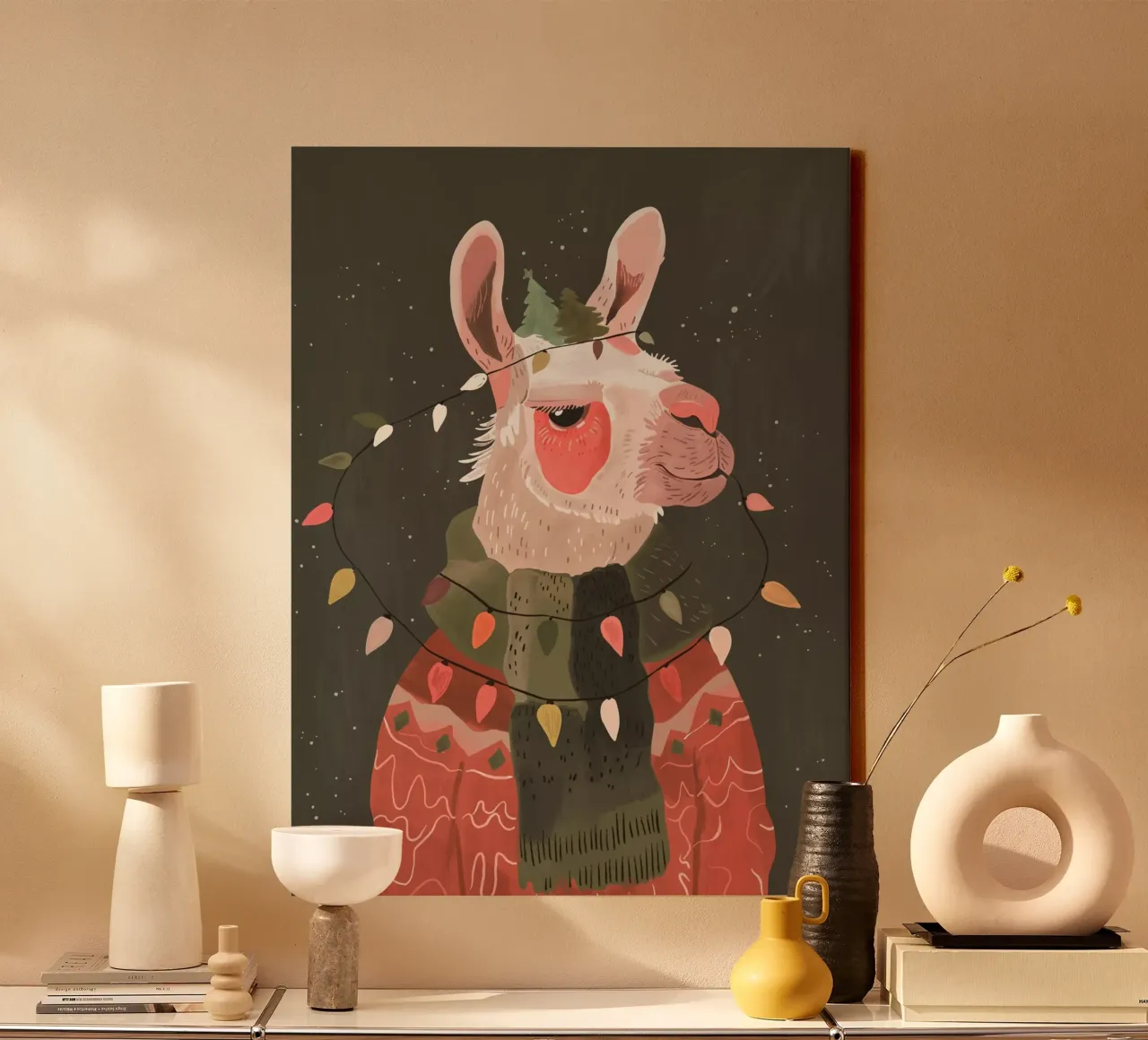 Festive Glow Llama canvas by ArtsySesta