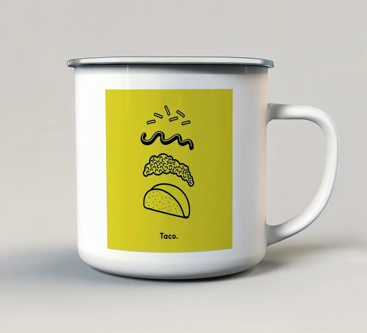TACO enamel mug by Rachel Peck
