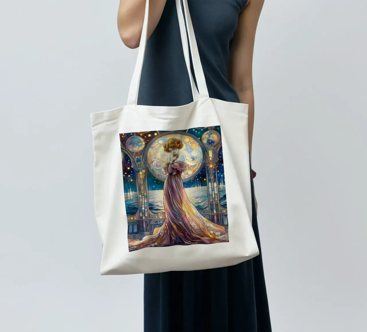 Full Moon borsa in juta da Art-Nouveau-Dsg