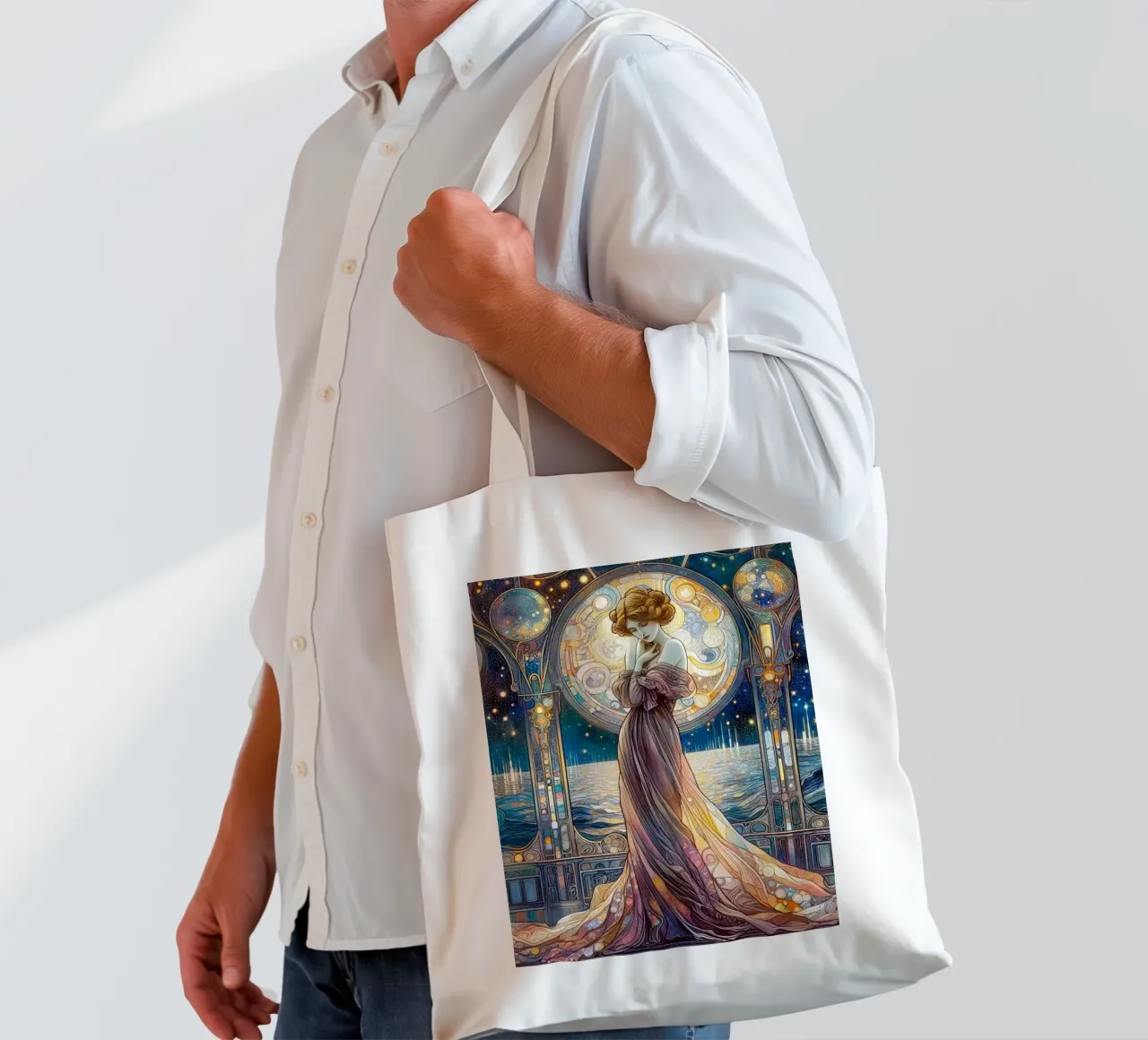 Full Moon borsa in juta da Art-Nouveau-Dsg