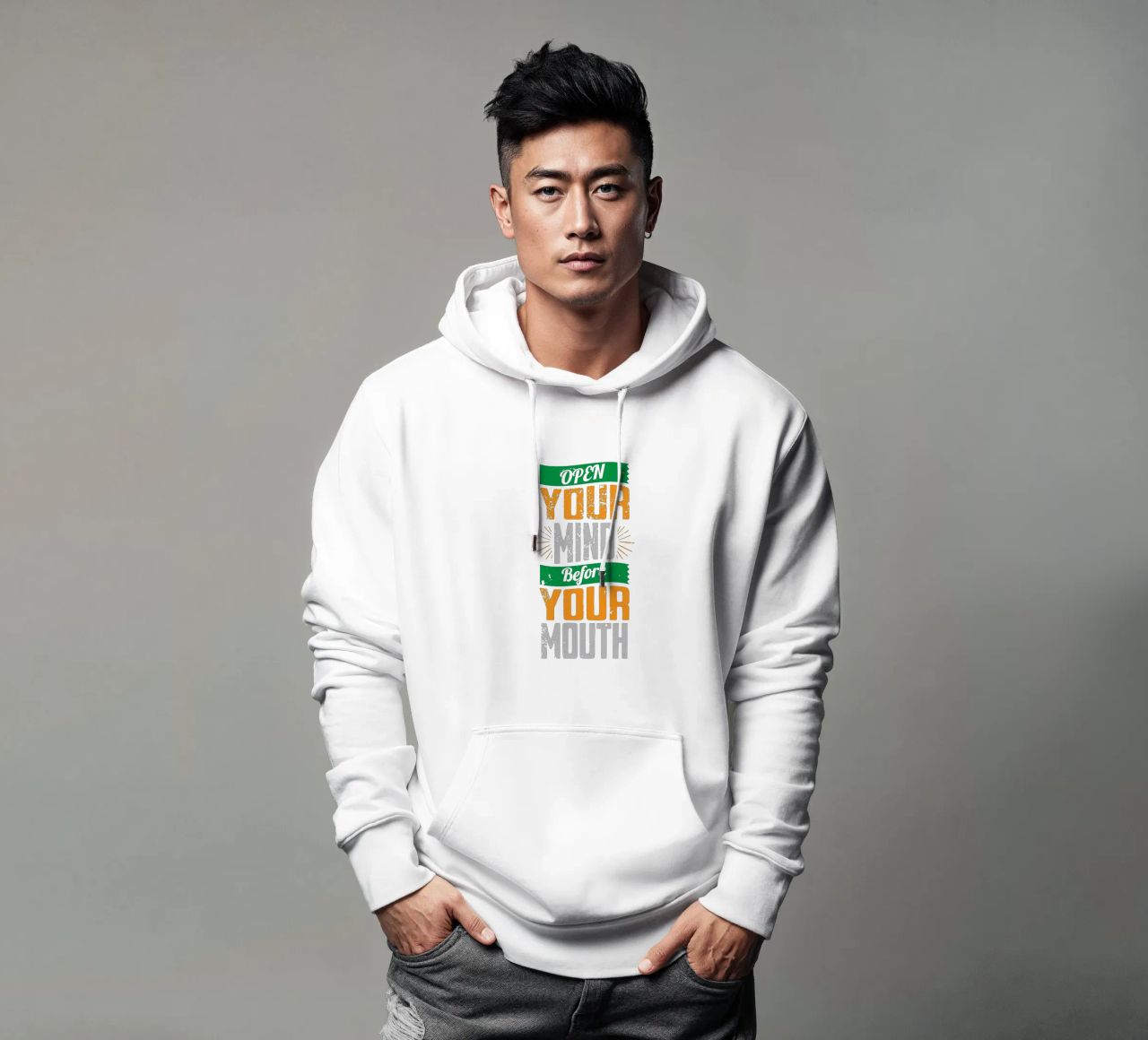 Aprire la mente prima di parlare felpa con cappuccio da Gunawan Rb