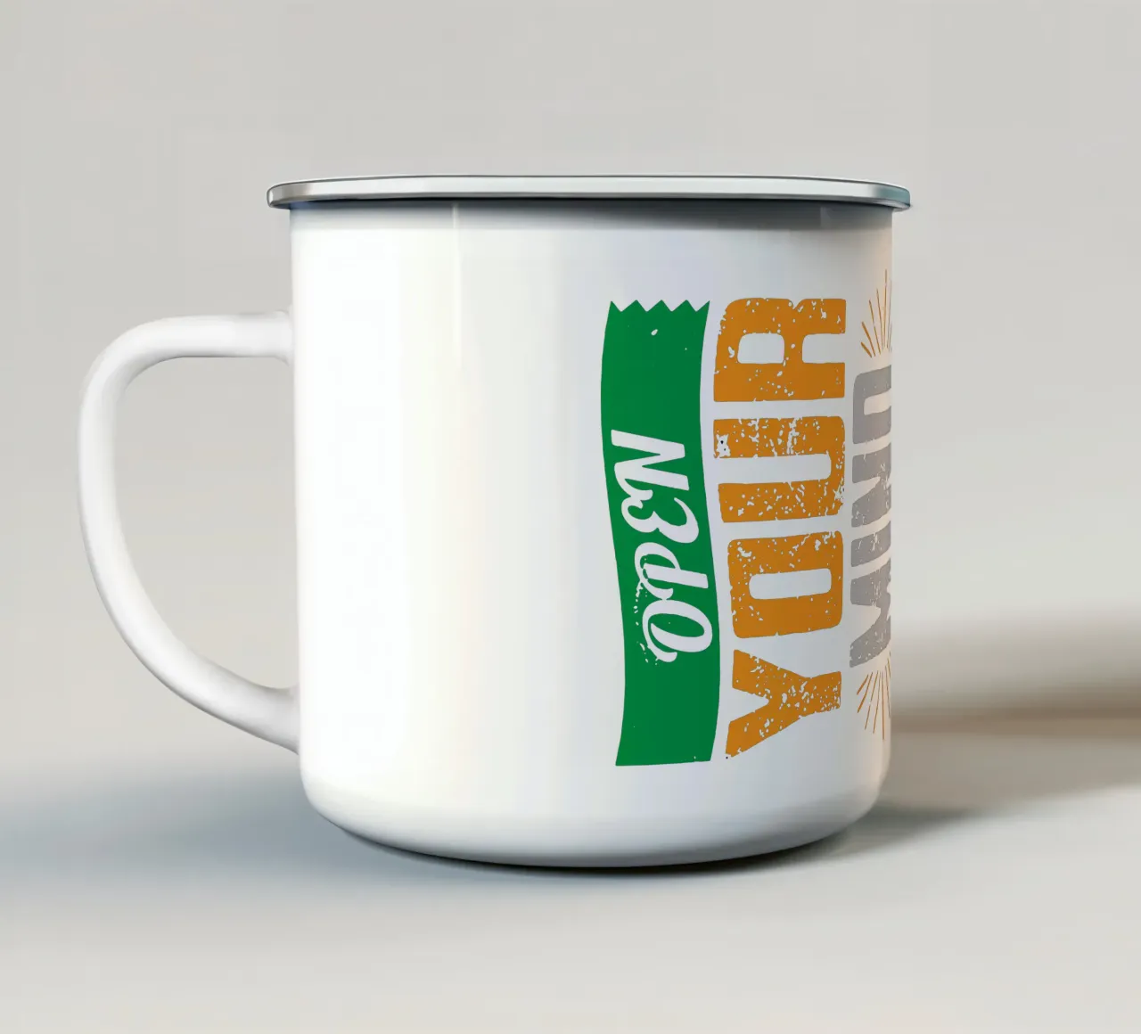 Open Your Mind Before You Mouth enamel mug by Gunawan Rb