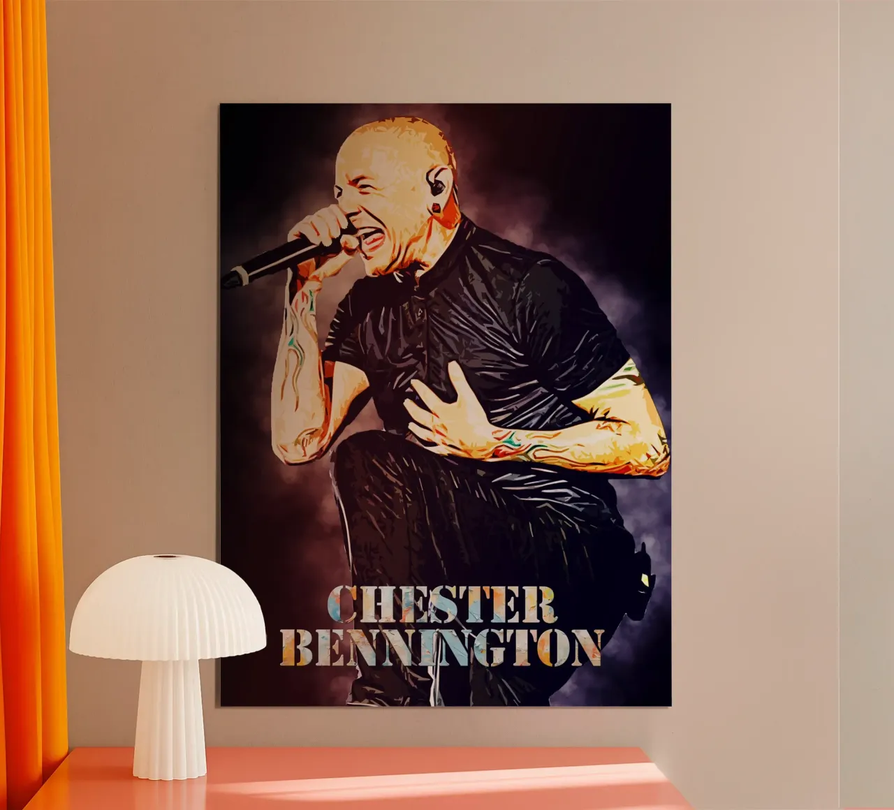 Kunst van Bennington poster met houten frame van neonartroom