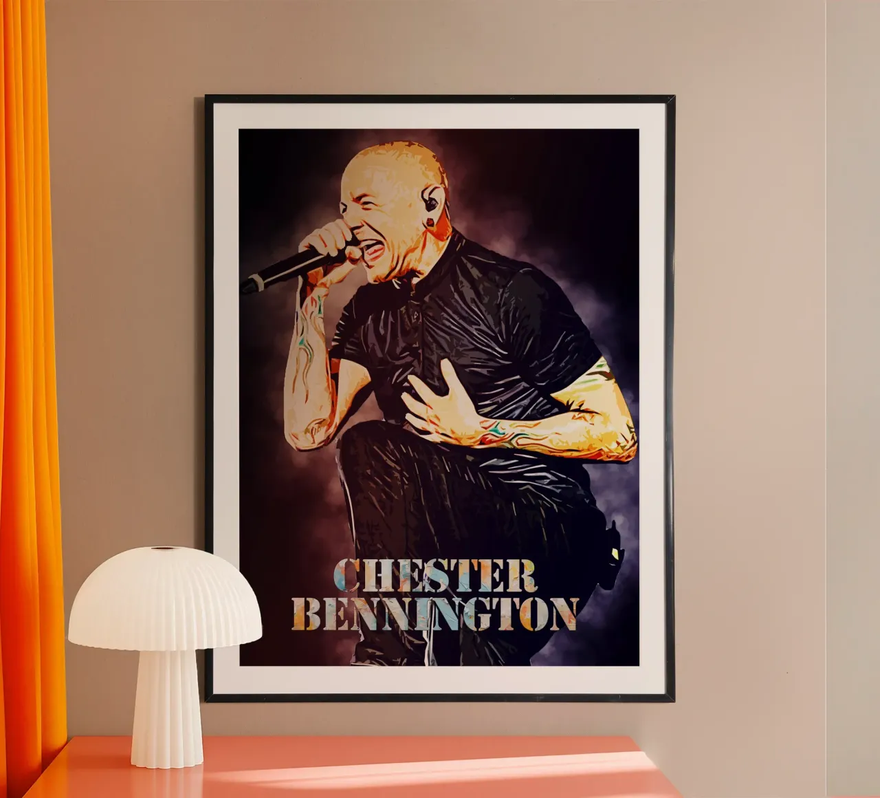 Kunst van Bennington poster met houten frame van neonartroom