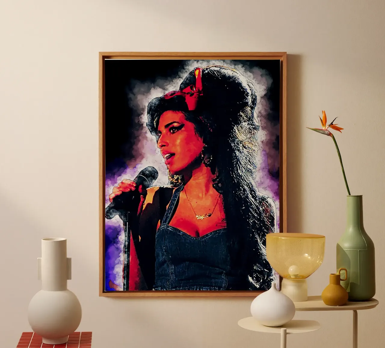 Kunst van Amy canvas met Baklijst van neonartroom