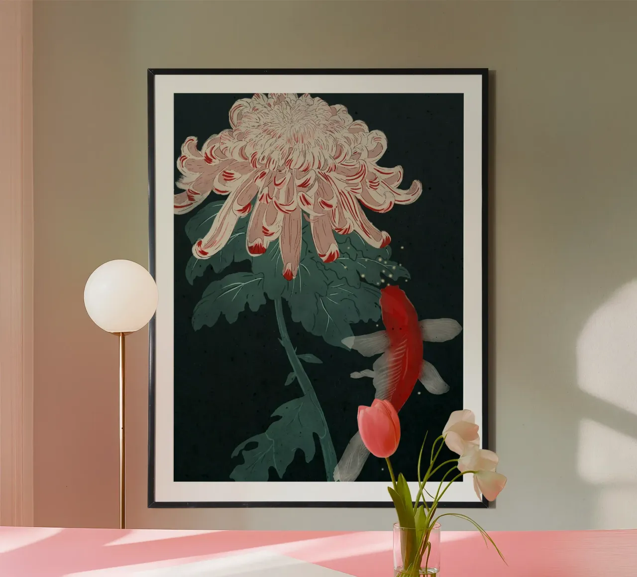 Chrysanthemum and Koi carta hahnemühle da Duong Tu Tran