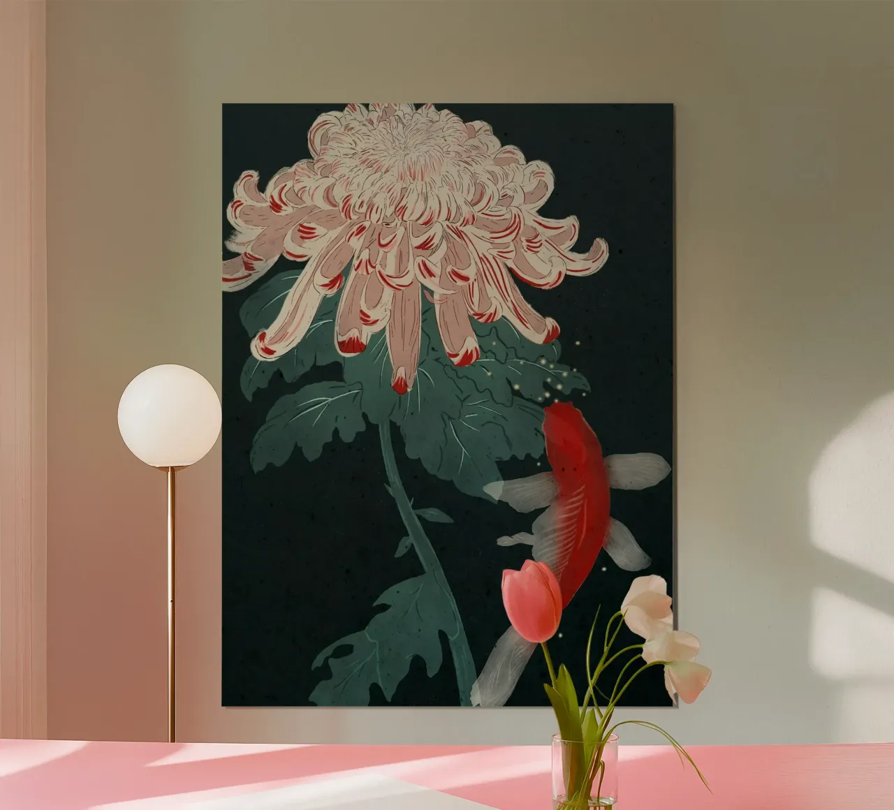 Chrysanthemum and Koi carta hahnemühle da Duong Tu Tran