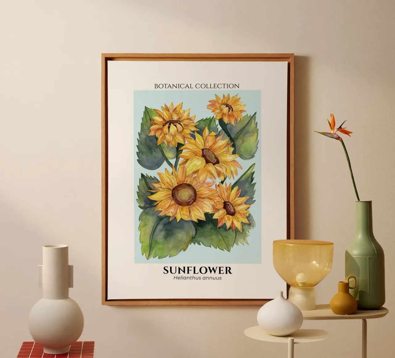 Sunflowers - Botanical Collection in Watercolor tela con Cornice a cassetta da Espinacco Design