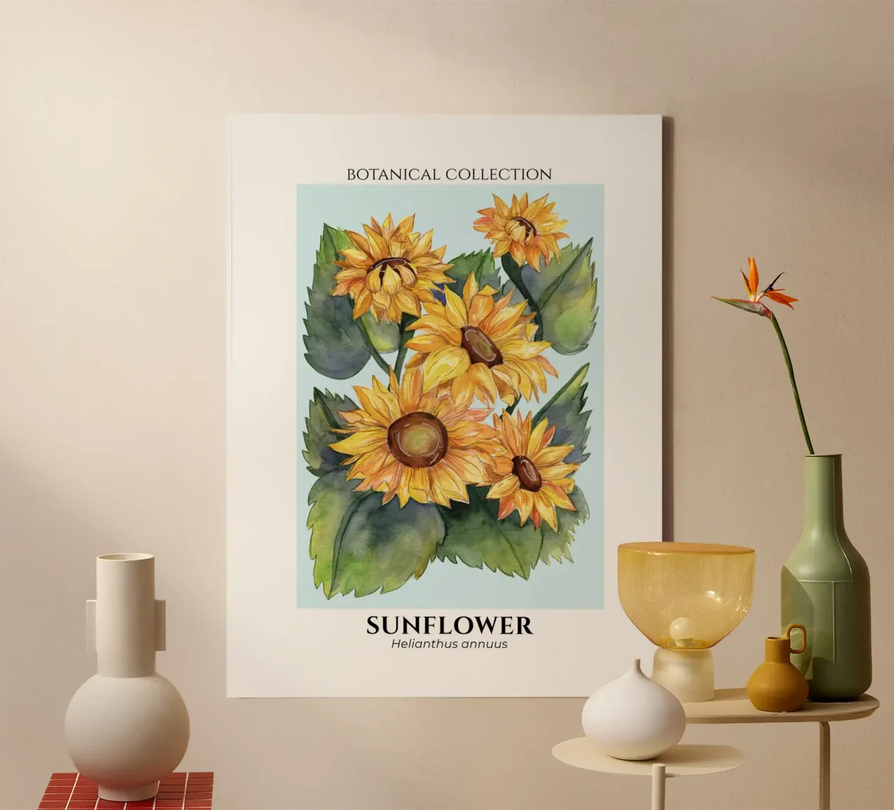 Sunflowers - Botanical Collection in Watercolor tela con Cornice a cassetta da Espinacco Design