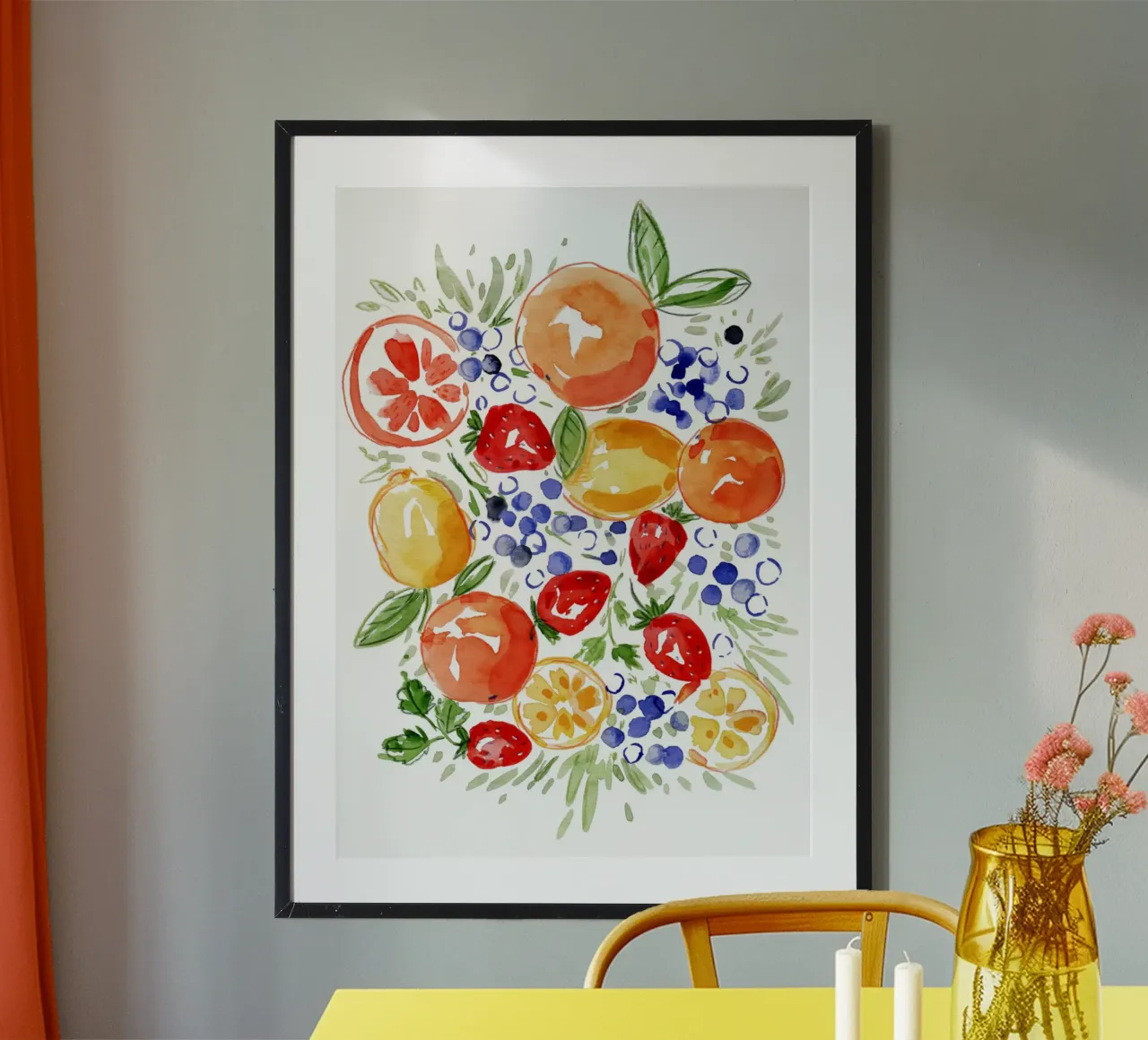 Watercolor Citrus Fruits and Berries Joy hahnemühle by Espinacco Design