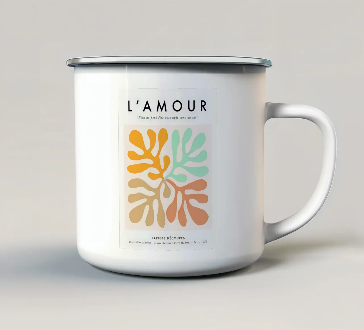 L'Amour - Matisse Nature Collage a pastello con scritte d'amore tazza in smalto da Dominique Vari
