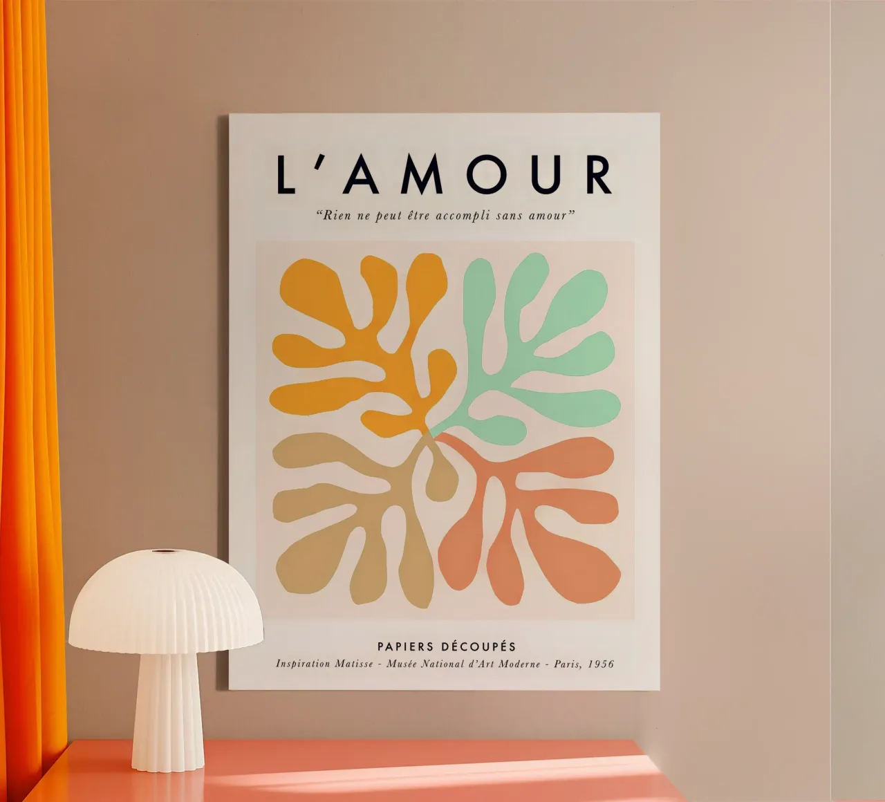 L'Amour - Matisse Nature Collage a pastello con scritte d'amore tela con Cornice a cassetta da Dominique Vari