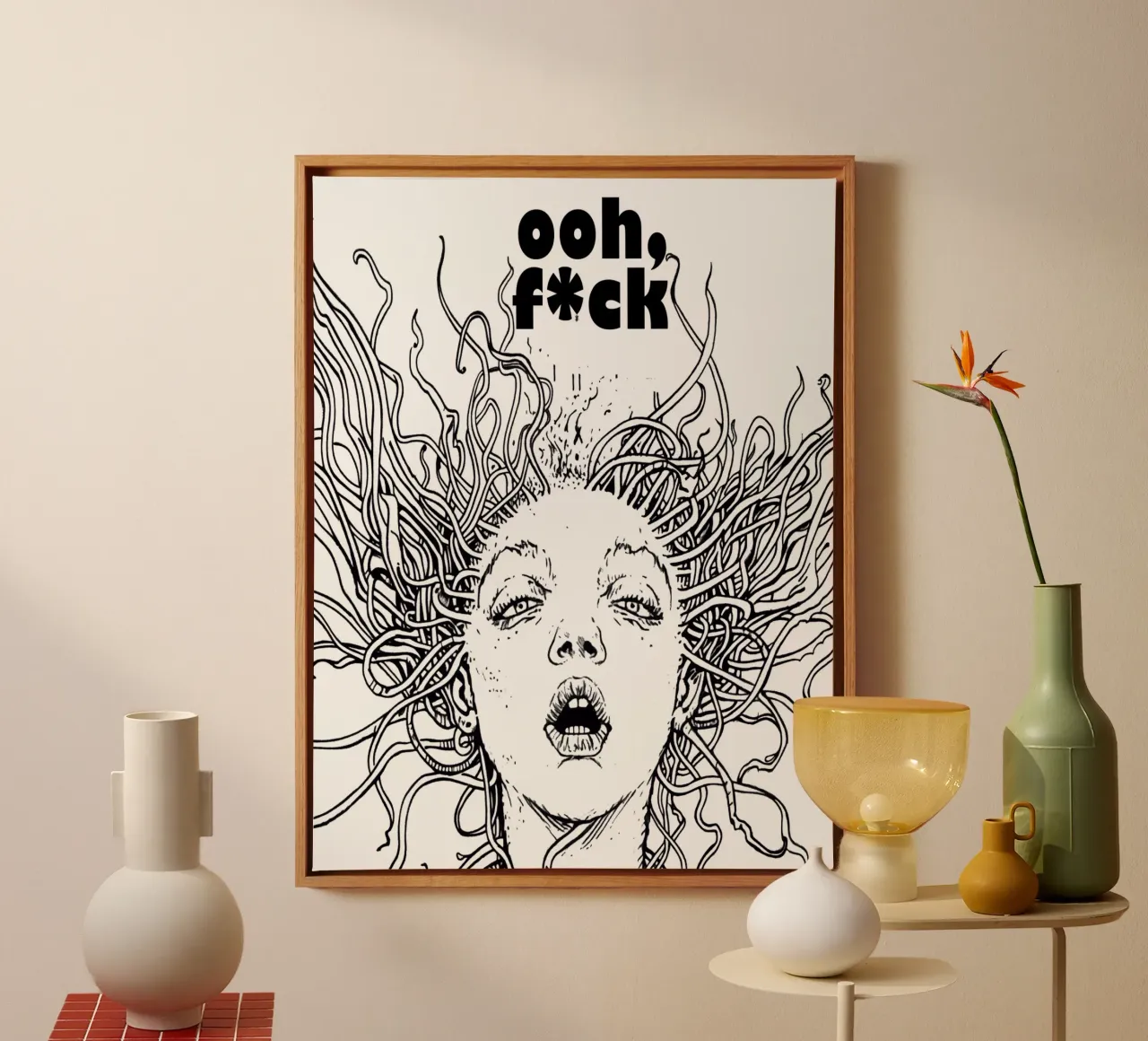 Oh, F*ck | Rebellious humour canvas with Floater frame by Autofocus