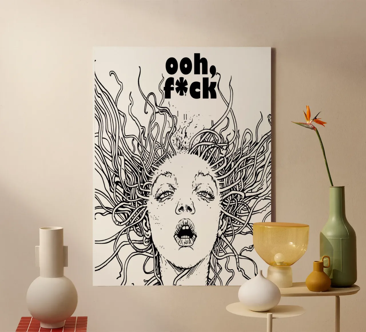 Oh, F*ck | Rebellious humour canvas with Floater frame by Autofocus