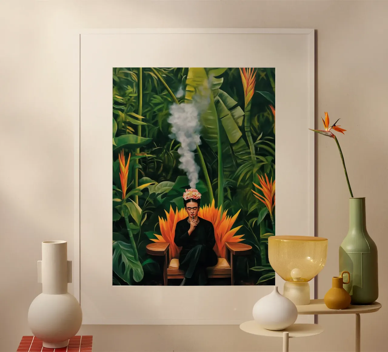 Reflection in the jungle with Frida Kahlo poster with aluminum frame by Autofocus