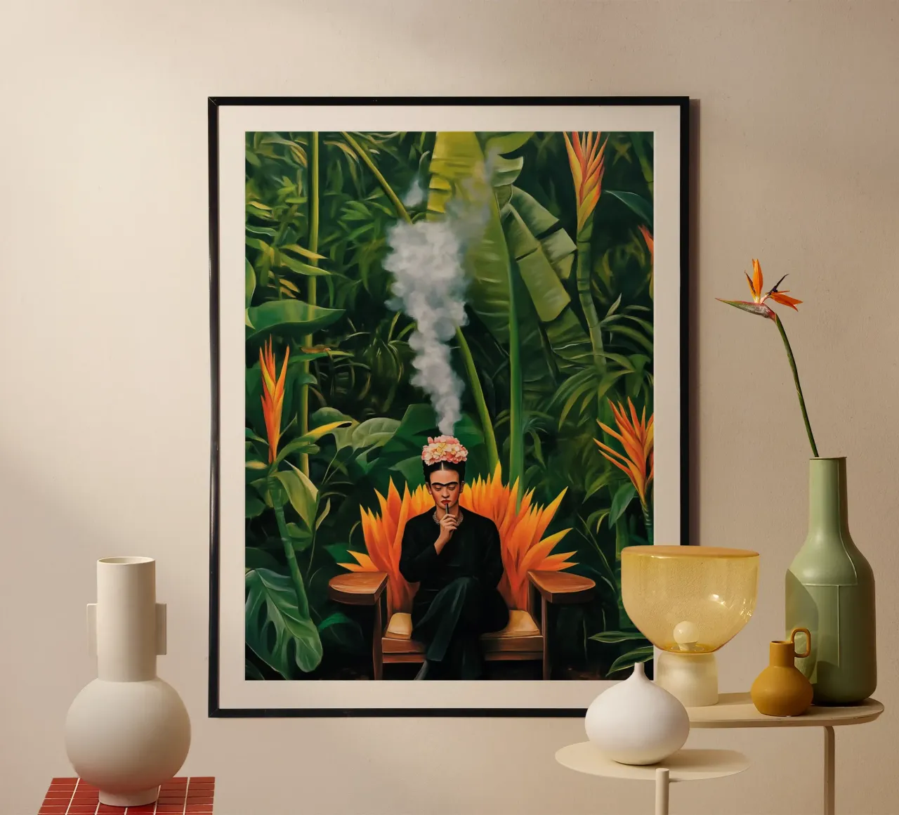 Reflection in the jungle with Frida Kahlo poster with aluminum frame by Autofocus